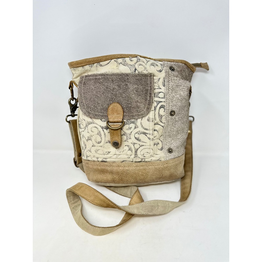 Myra Bag Hairon Flap Pocket Shoulder Bag Gray Tan